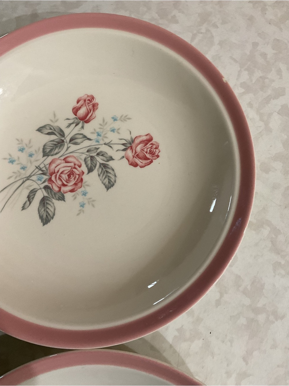Vintage Floral Serving Bowl with Pink Rim. Set of 4 - Picture 8 of 9